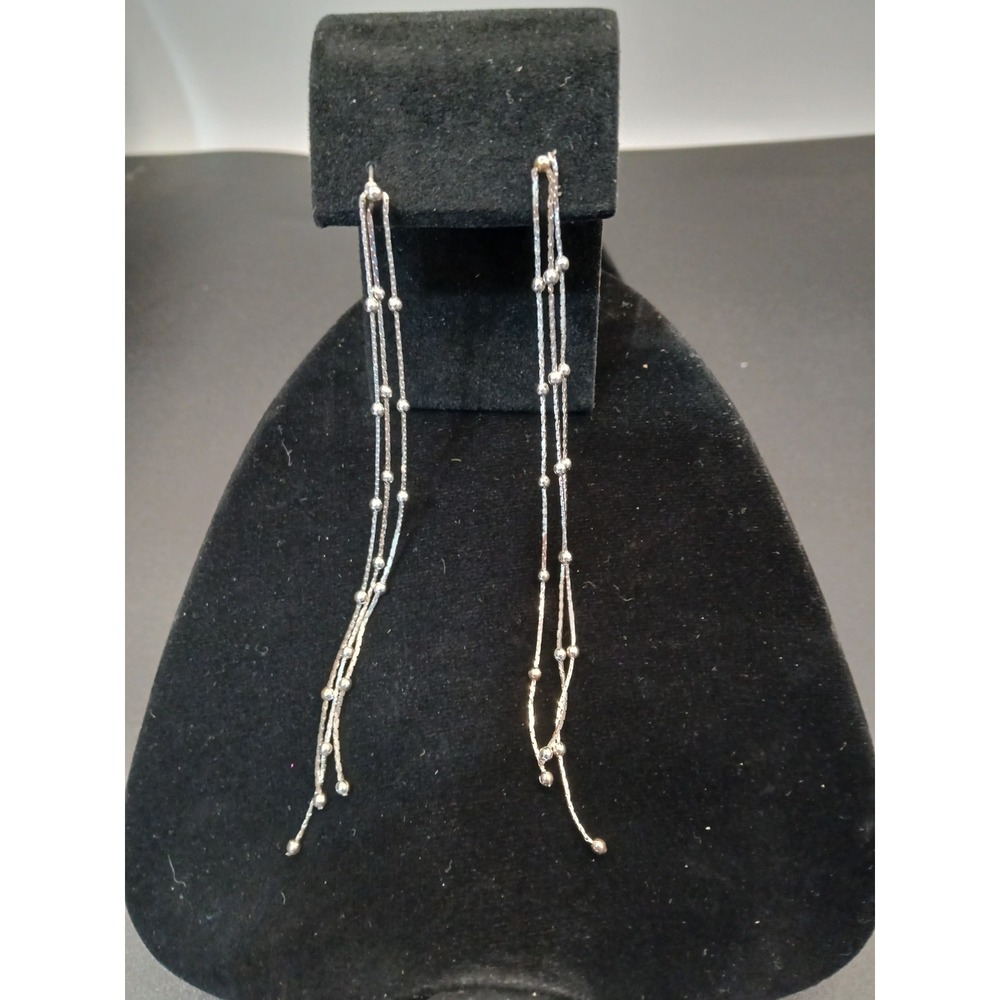Silver Tone Multi Strand Long Dangle Drop Chain Earrings Womens Minimalist